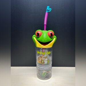 Rainforest Cafe Frog Cup Bottle Snack Plastic Cup Holder W/ Straw & Toy